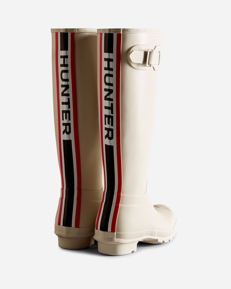 Hunter Tri-Colour Logo Backstrap Tall Women Wellington Boots White | 926591391