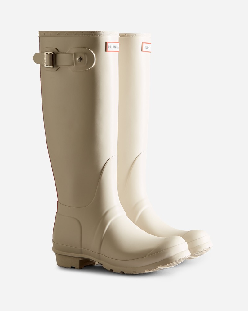 Hunter Tri-Colour Logo Backstrap Tall Women Wellington Boots White | 926591391