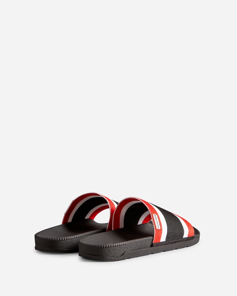 Hunter Tri Colour Elastic Men Slides Black | 386820145