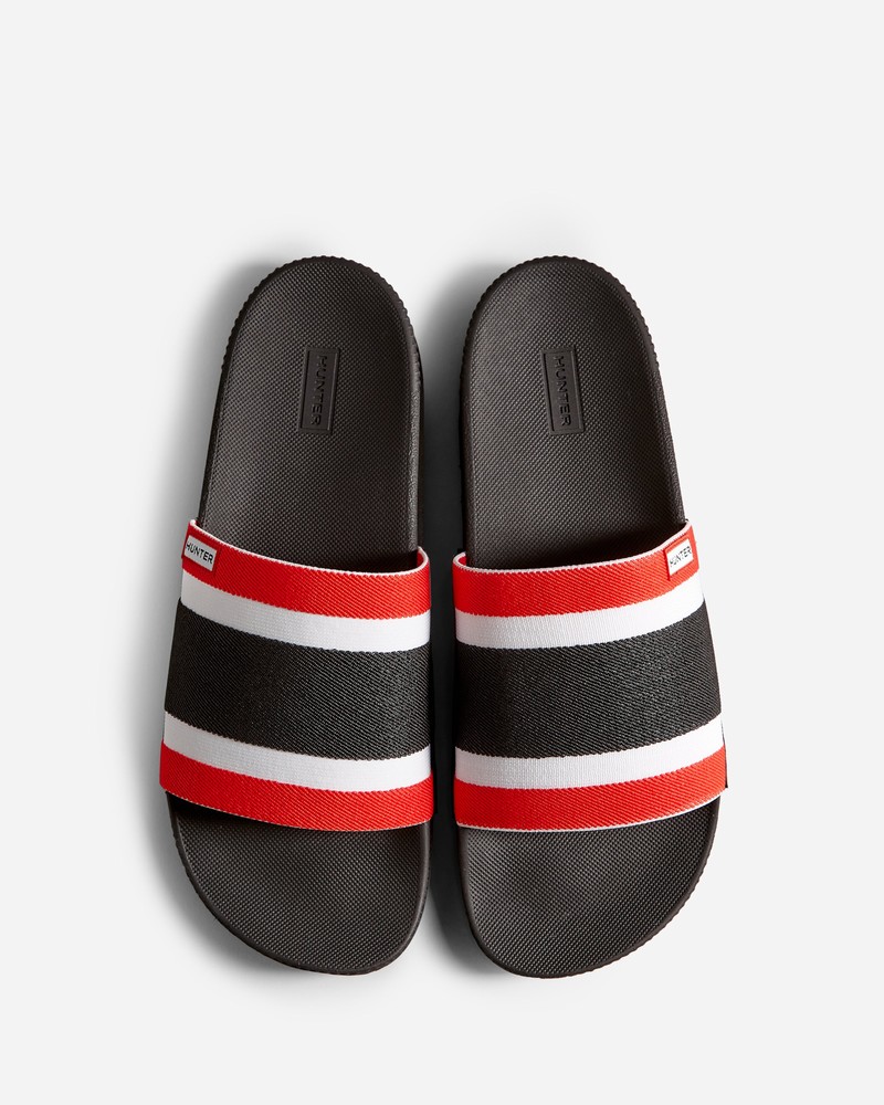 Hunter Tri Colour Elastic Men Slides Black | 386820145
