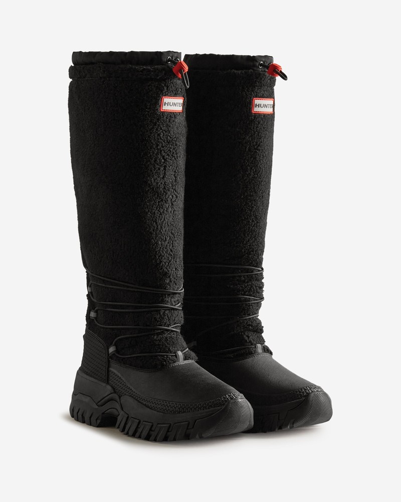 Hunter Wanderer Tall Lace Detail Cosy Women Snow Boots Black | 842269335