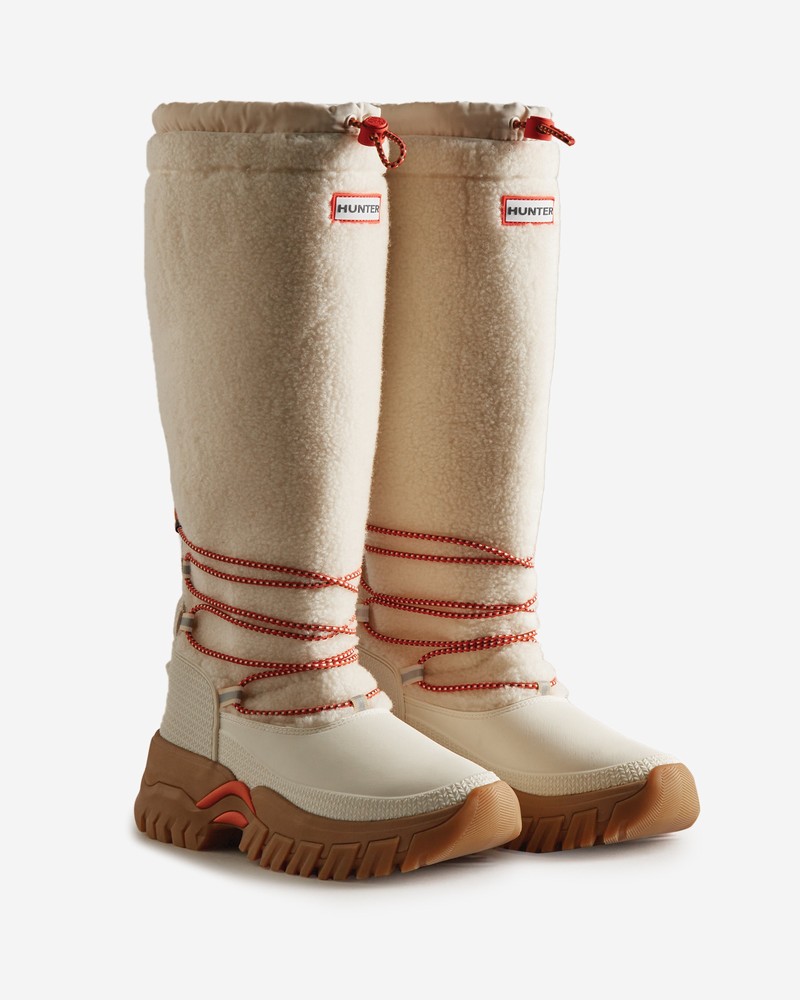Hunter Wanderer Tall Lace Detail Cosy Women Snow Boots White | 152737654