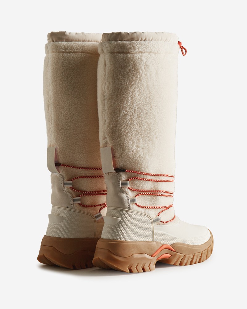 Hunter Wanderer Tall Lace Detail Cosy Women Snow Boots White | 152737654