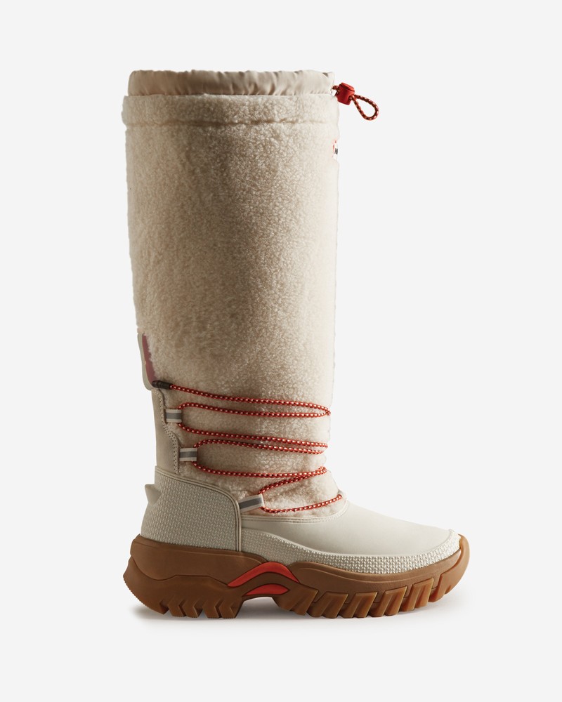Hunter Wanderer Tall Lace Detail Cosy Women Snow Boots White | 152737654