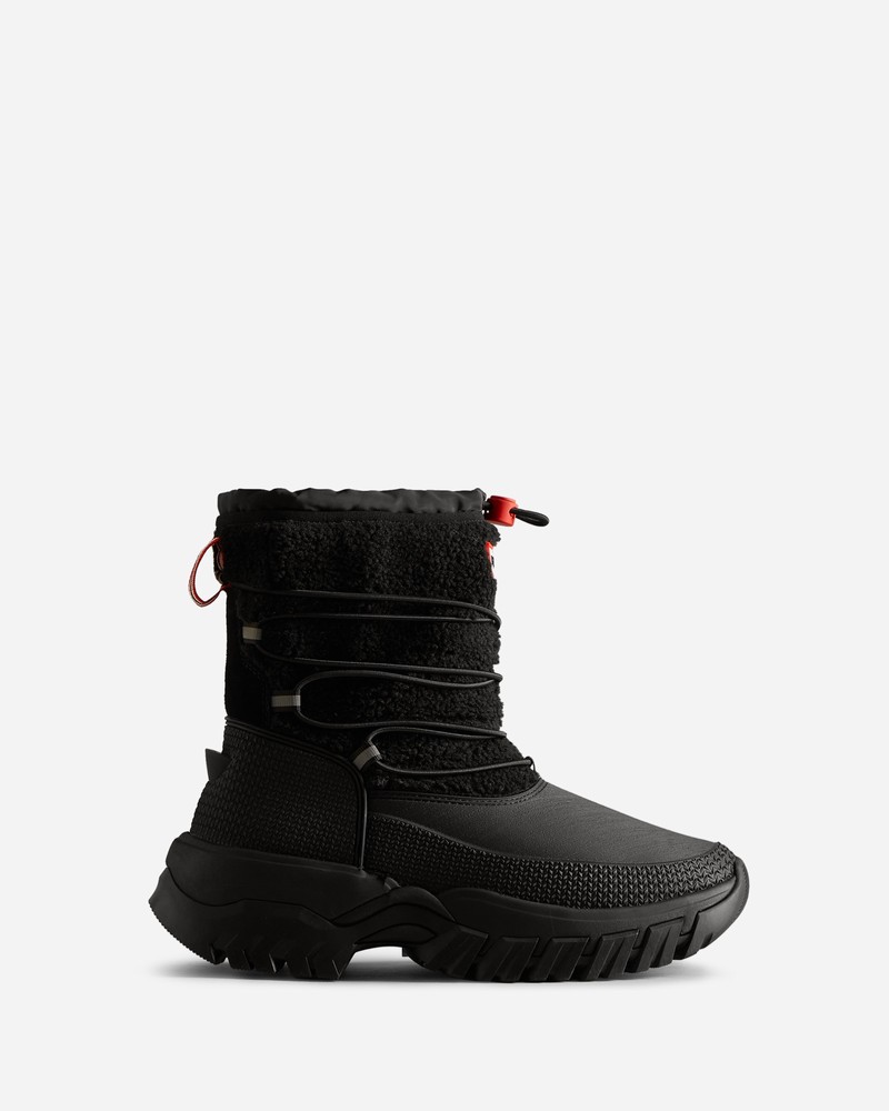 Hunter Wanderer Vegan Shearling Insulated Short Women Snow Boots Black | 646030020